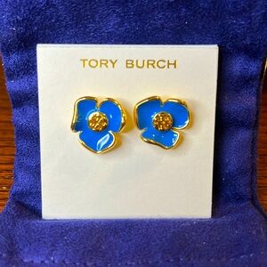 Tory Burch floral blue earrings NWOT with Tory dust bag.
